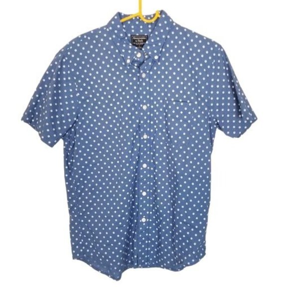 Abercrombie & Fitch Mens L Blue Polk Dots Short Sl - Picture 1 of 7